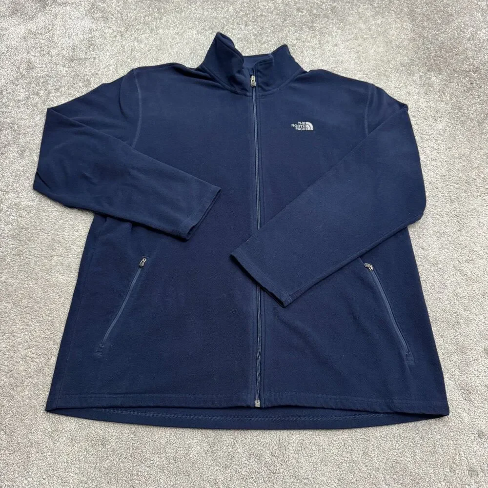 The North Face TKA 100 Full Zip Fleece Jacket Men XXL Navy Blue Warm Outdoor